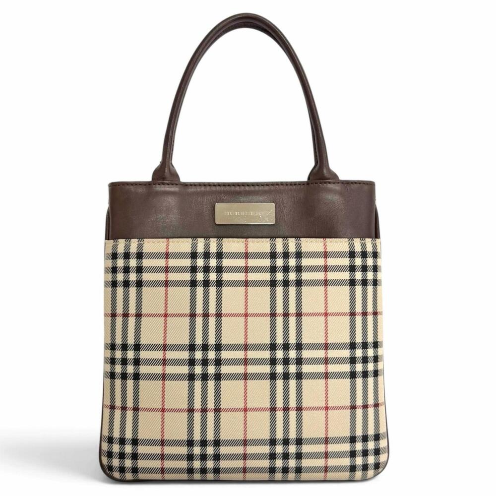 BURBERRY Vintage Logo Plate Nova Check Pattern Leather Mini Tote Bag Handbag ...